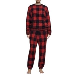 SKIMS Cozy Knit  Lounge Set - Brick Buffalo Check Oversized SET S/M
